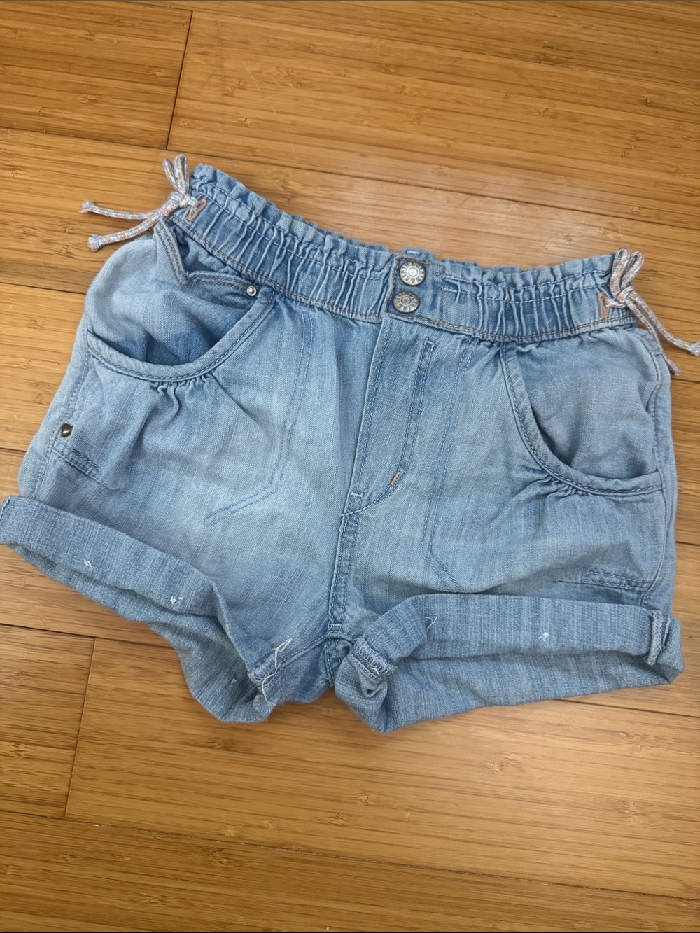 Light Blue Denim Women's Casual Drawstring Shorts